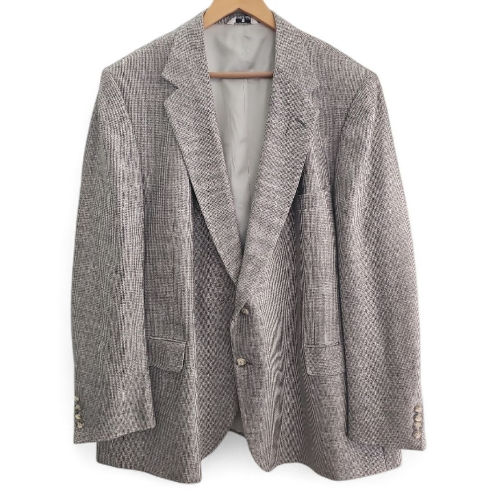 Barneys New York Wool Houndstooth Blazer 56R Italy Union Made Quiet Luxury